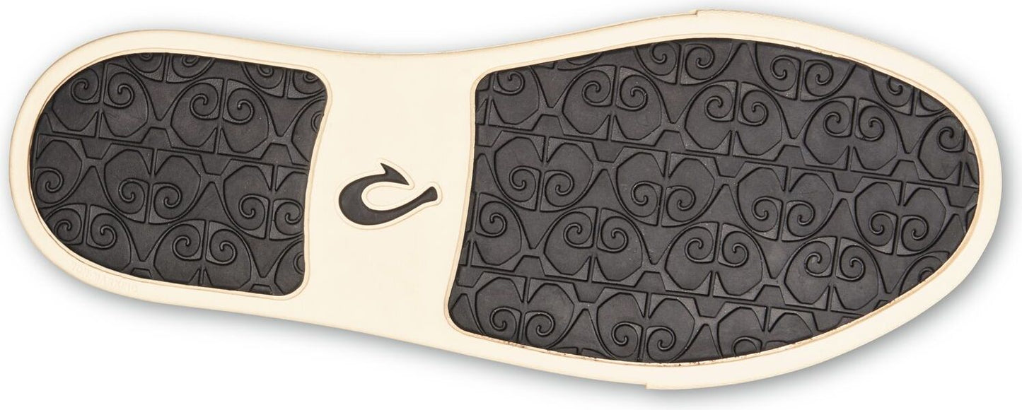 Bottom of a shoe with patterned black rubber traction.