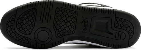 black shoe sole with textured pattern and logo