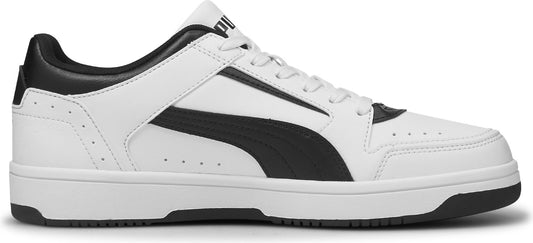 A white and black Puma shoe.