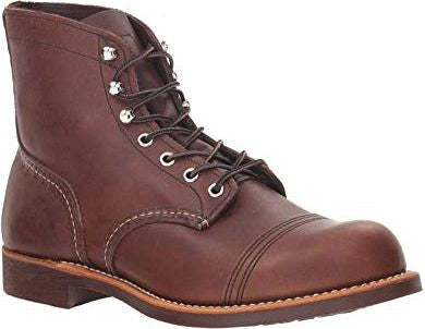 A brown leather boot with metal eyelets and laces.