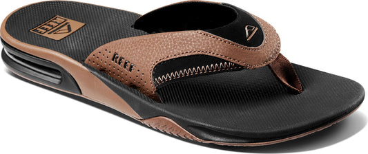 A flip-flop sandal with a copper-colored strap.