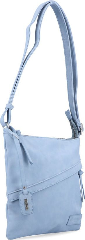 Light blue shoulder bag with an adjustable strap.