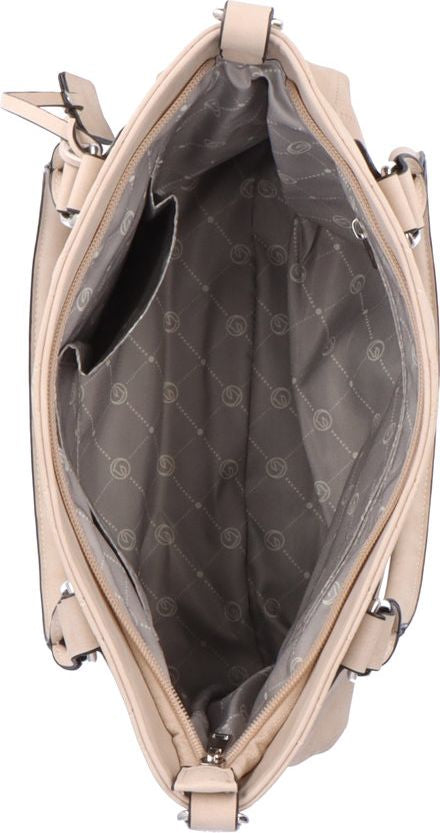 Open tote bag with visible patterned lining and interior pockets.