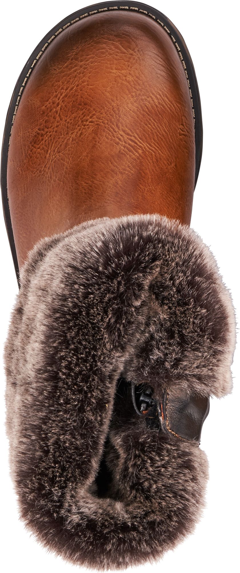 Brown boot with faux fur trim