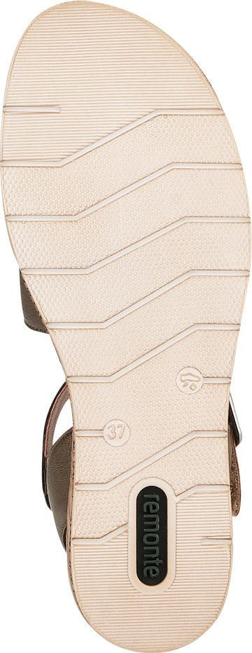 Sole of sandal with logo.