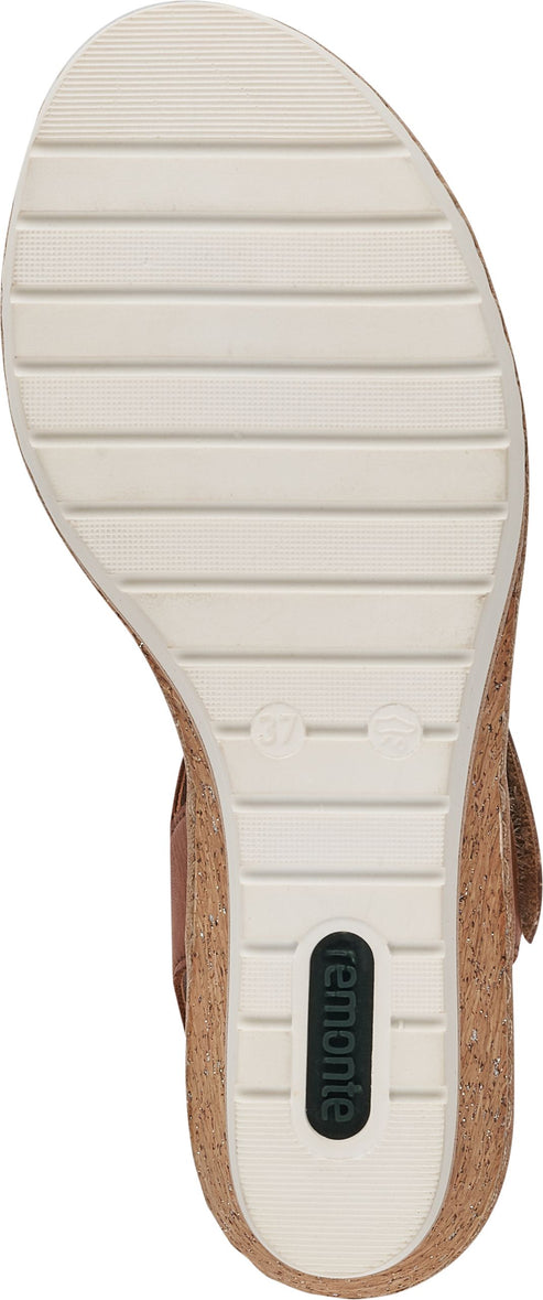 Remonte Sandals Tan/gold Criss Cross Wedge Sandal