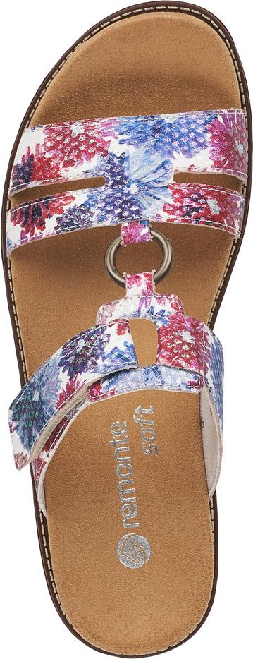 Sandals with floral pattern and ring detail.