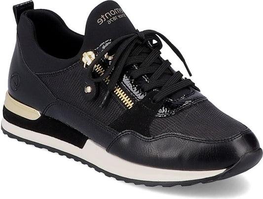 Black sneaker with side zipper and laces