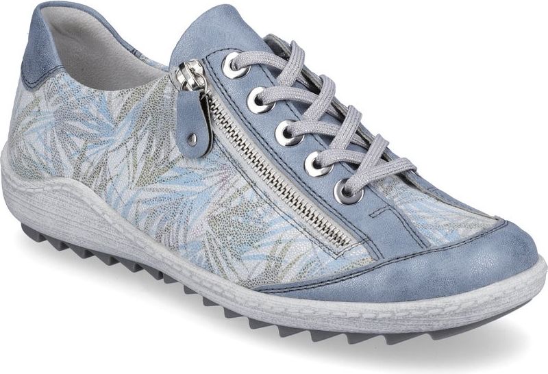 Blue Pattern Lace Up With Side Zip
