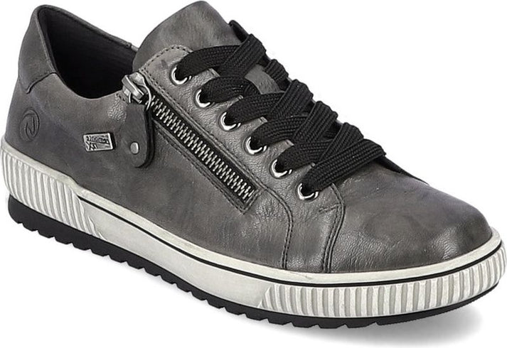 Remonte Ladies Grey Leather Trainers Grey Lace Up W Side Zip
