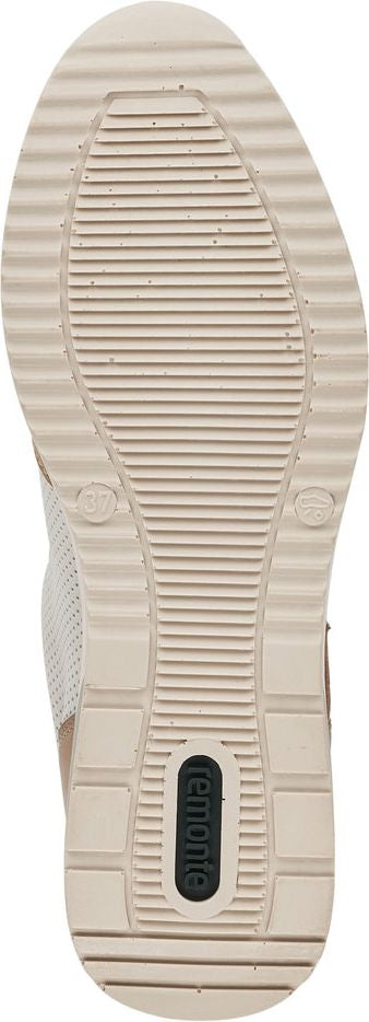 The sole of a shoe featuring horizontal grooves and a Remonte logo.