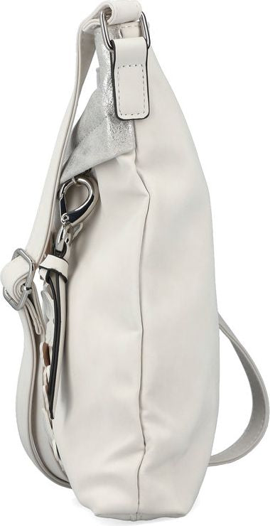 White shoulder bag with a silver metallic accent.
