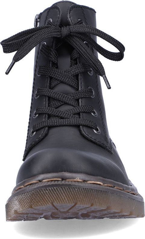 Black ankle boot with laces.