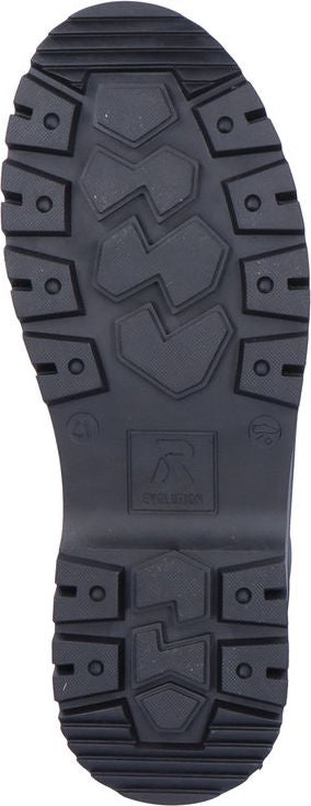 The sole of a boot with a heavy tread.