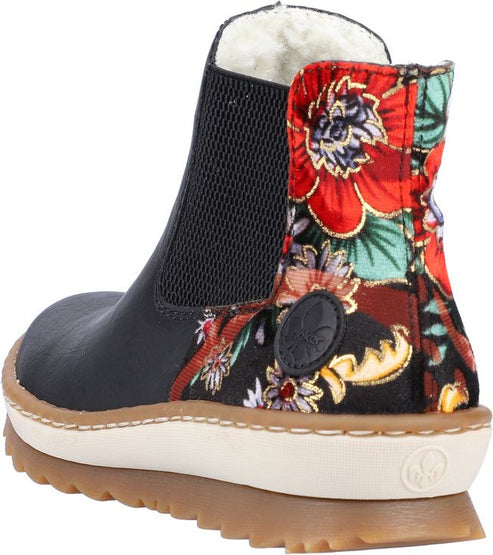 Rieker Boots Navy Boot With Floral Printed Heel