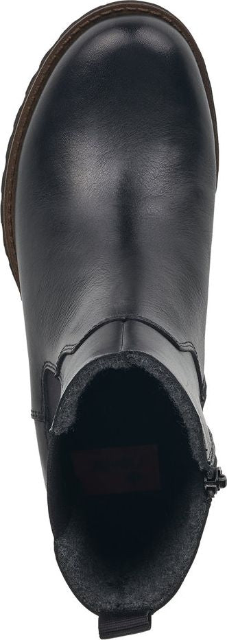A black boot showing the side zipper.