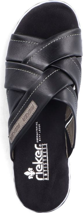 Black criss-cross sandal.