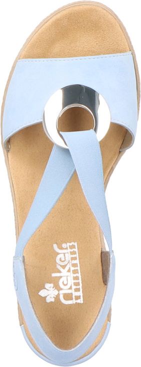 Light blue sandal with a circular design and thin straps.