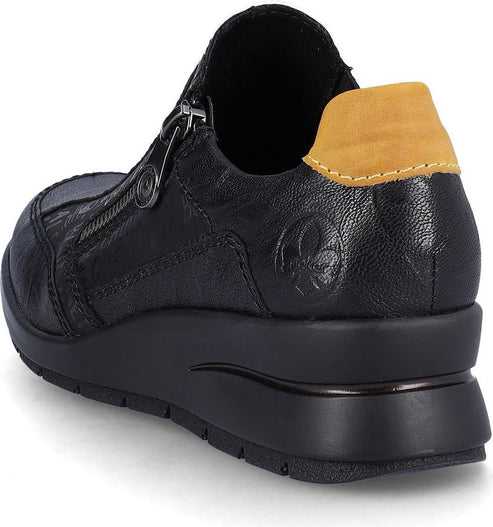 Rieker Shoes Black Side Zip Wedge Shoe