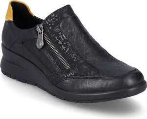 Rieker Shoes Black Side Zip Wedge Shoe