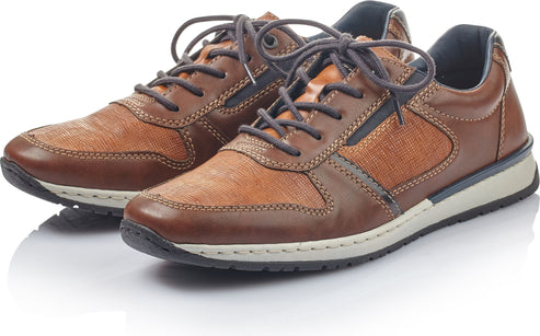 Pair of brown casual sneakers with lace-up closure and white soles.