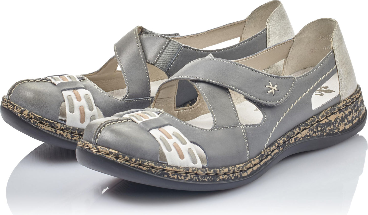Rieker Shoes Grey Criss Cross Velcro Shoe