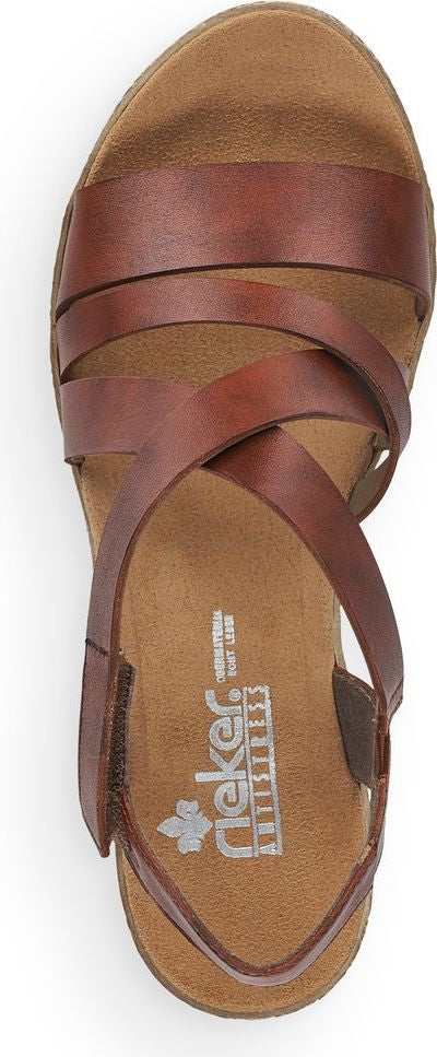 Brown sandal with multiple straps.