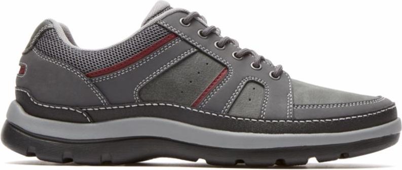 A gray walking shoe with gray mesh.