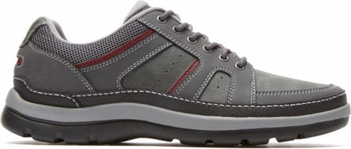 A gray walking shoe with gray mesh.