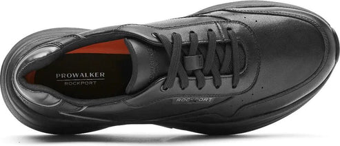Black leather sneaker with laces.