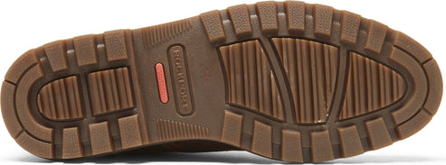 The brown shoe sole is designed with deep treads.