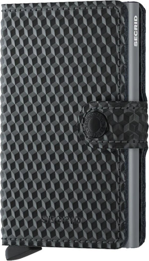Black cardholder featuring a raised cube pattern and metallic slider.