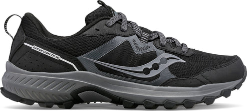 A black and grey trail running shoe with 'EXCURSION TR 16' branding.