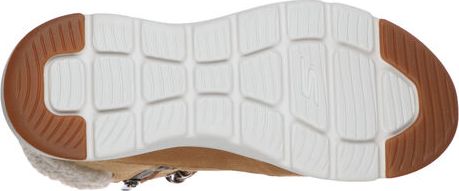shoe sole with white block pattern and brown heel and toe