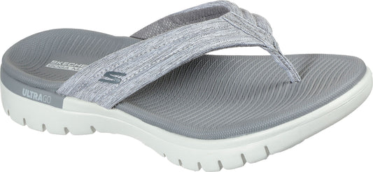 A gray flip-flop with a white sole.