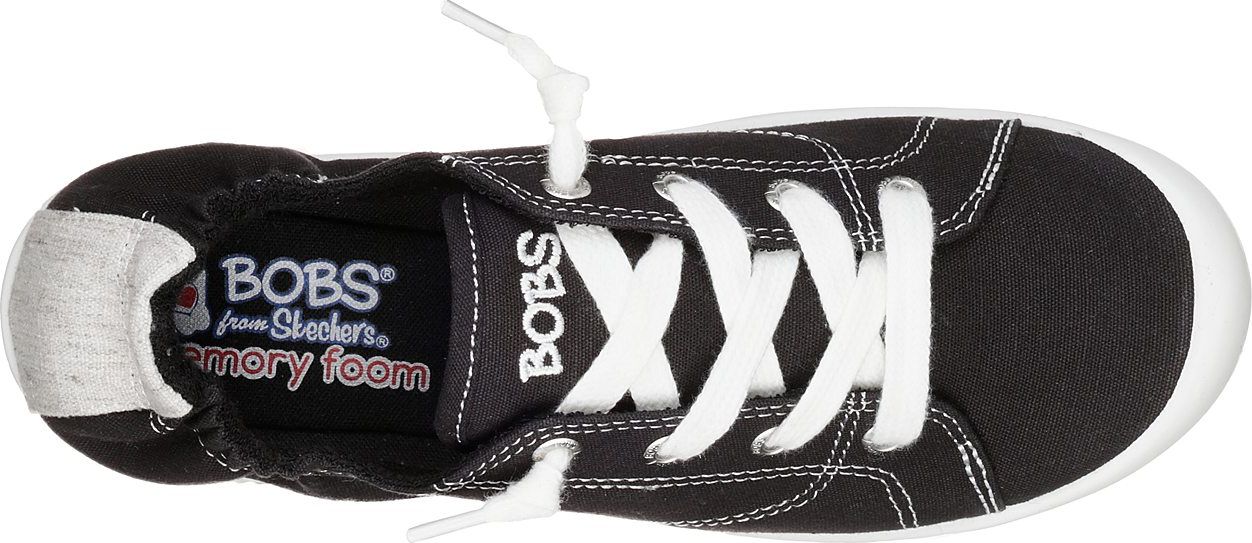 Black shoe with white laces and BOBS logo.