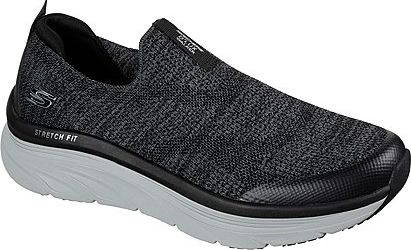 Slip-on casual shoe in dark gray with a white sole, and the words 'STRETCH FIT' on the side.