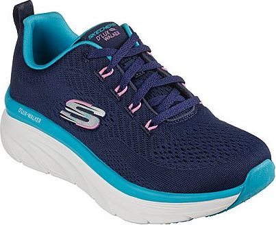 Navy blue athletic shoe with blue accents and white sole, featuring "S" logo and "D'Lux Walker" text.