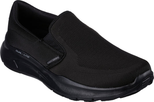 Black slip-on sneaker with mesh upper and visible "DUAL-LITE" text on the side.