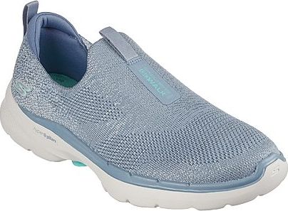 Light blue knit slip-on sneaker with a white sole.
