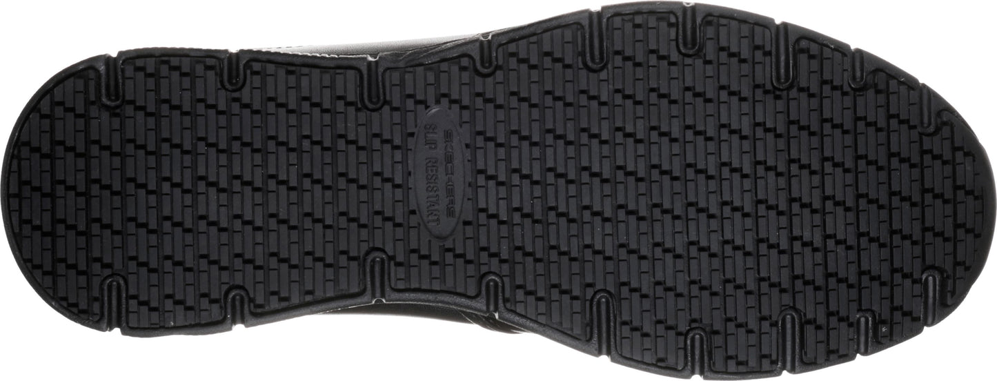 The outsole of a shoe with a complex tread pattern made up of small rectangles.