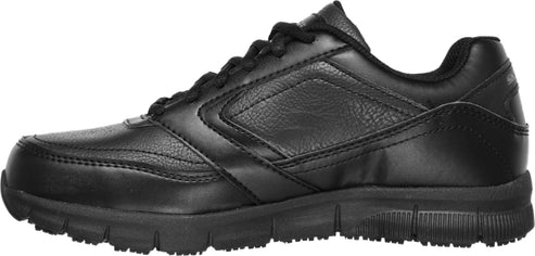 a black shoe with black laces and a dark sole