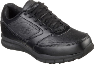 Black shoe with a laced closure and 'S' on the side.
