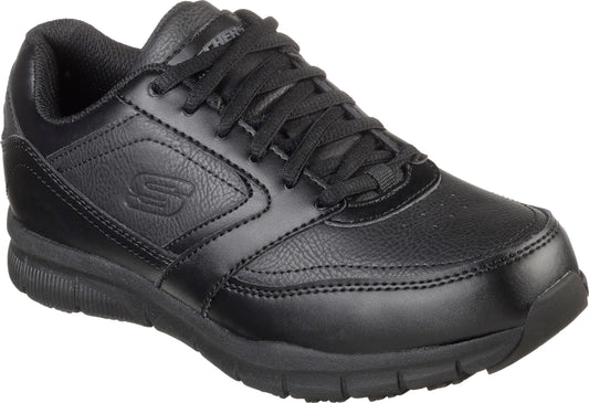 Black shoe with a laced closure and 'S' on the side.