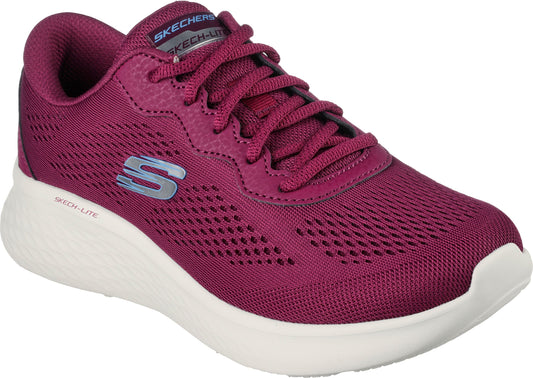 Burgundy running shoe with white sole, mesh upper, and an 'S' logo.