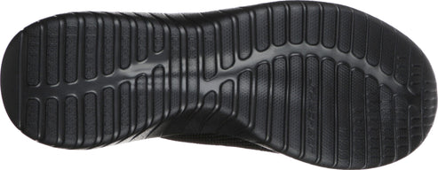 Black shoe sole with ridged texture.