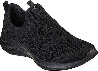 Slip-on black mesh sneaker with black soles.
