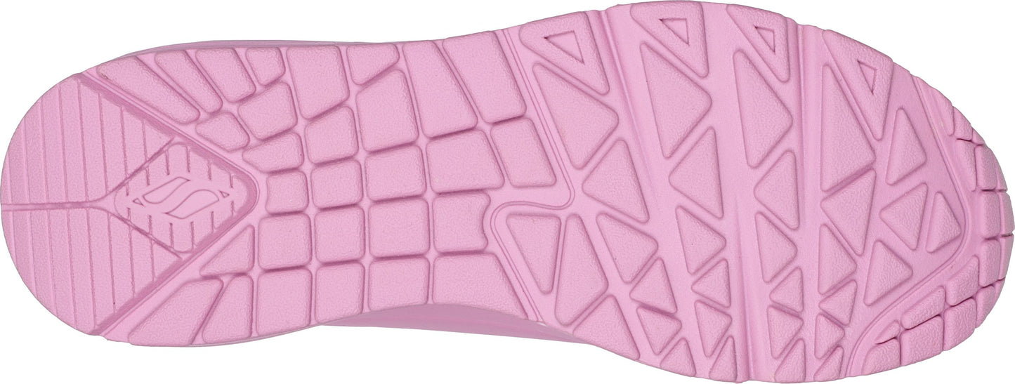 Pink shoe sole with geometric patterns.