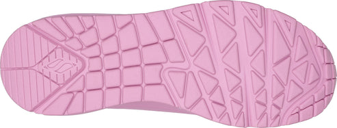 Pink shoe sole with geometric patterns.