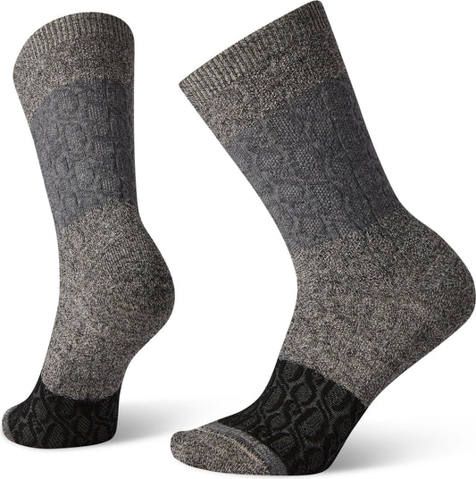 Two grey wool blend crew socks. Socks have a darker grey toe and heel.